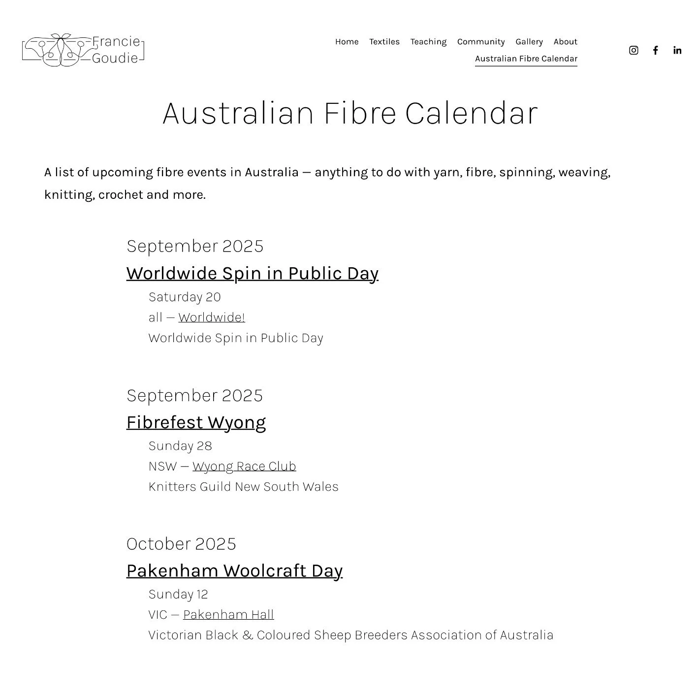 I already have some updates to my new Fibre Calendar. Including Worldwide Spin in Public Day @wwsipday! Because Australia is part of the world 🙂 franciegoudie.com/au-fibre-cal
