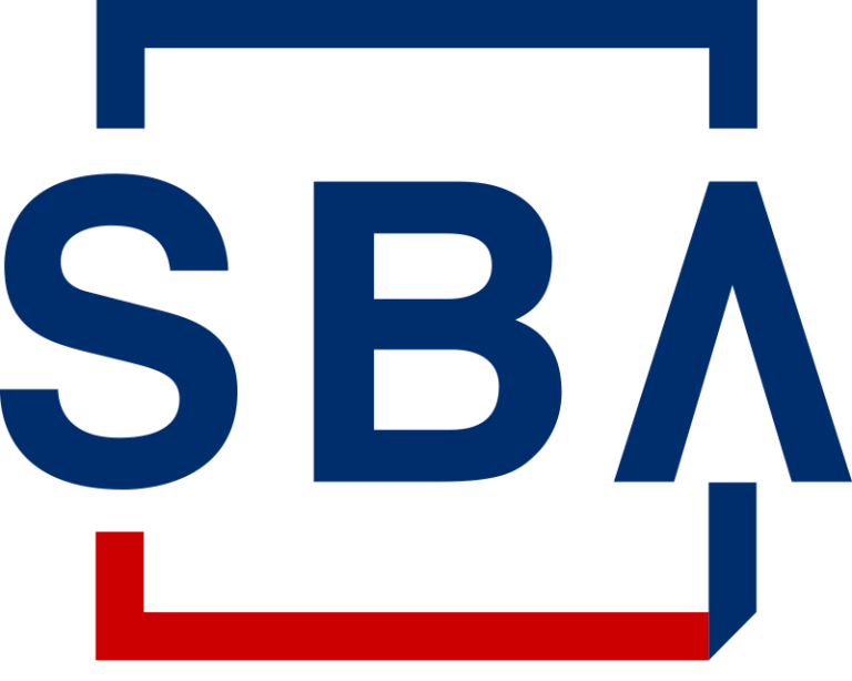 SBA logo with blue and red elements on a black background