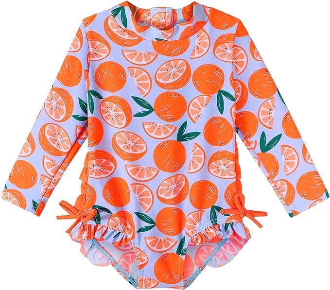 Girls Long Sleeve Zipper Rash Guard Bathing Suit