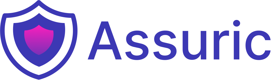 A digital security shield icon with a gradient purple shield within a white outline on a blue background.