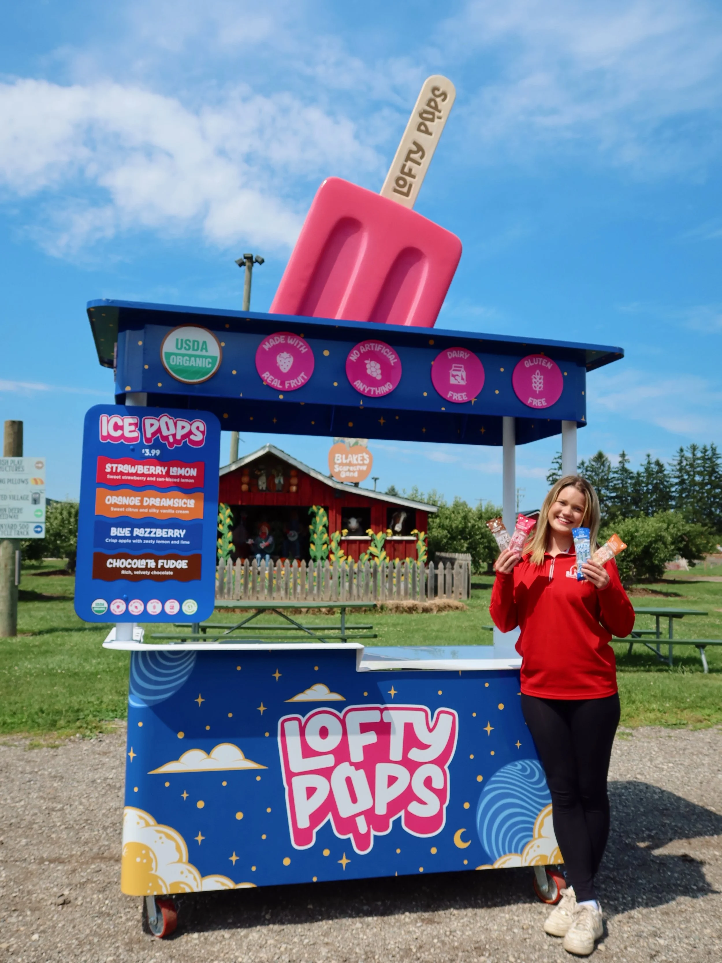Did you spot the giant pink Lofty Pops pop top at Blake Farms yet? 👀

You can find our cart outside Funland near the Cider Mill Store, a freezer inside the Funland Admissions building, and more pops inside the Blake&rsquo;s South Lyon store!

Being 