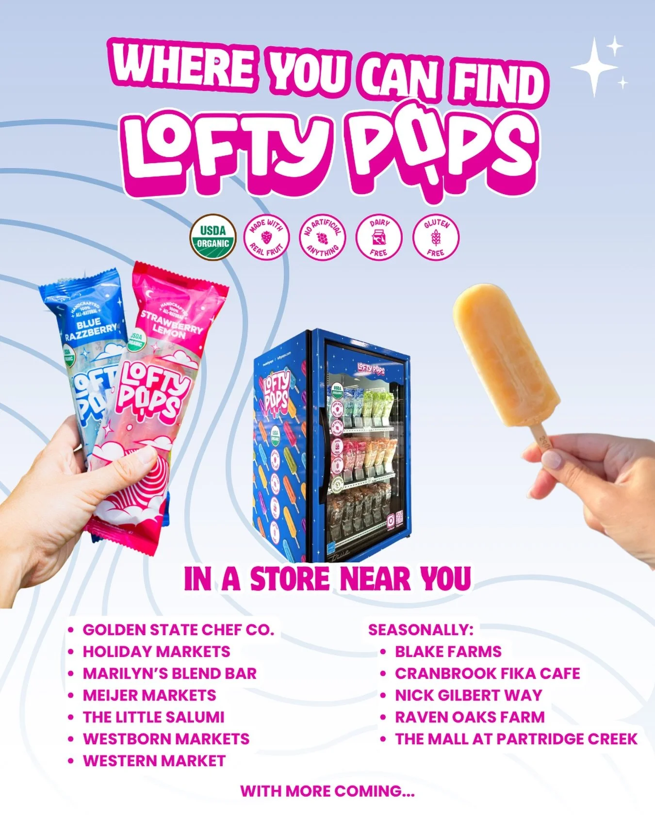 Summer may be winding down, but your Lofty Pops supply doesn&rsquo;t have to 💃

Here&rsquo;s your Metro Detroit cheat sheet for where to find us right now:
📍 Golden State Chef Co. | Royal Oak
📍 Holiday Market | Royal Oak, Madison Heights, Birmingh
