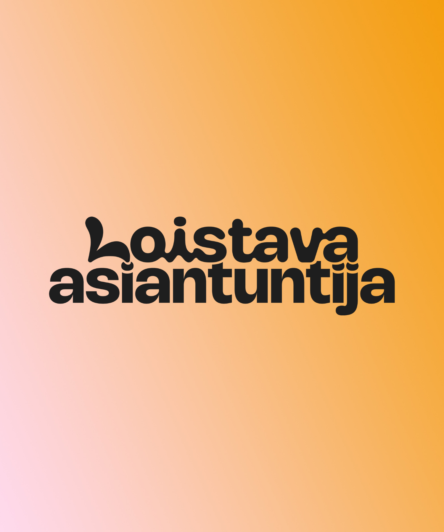 'Loistava asiantuntija' -logo liukuväritaustalla, jossa oranssia ja pinkkiä.