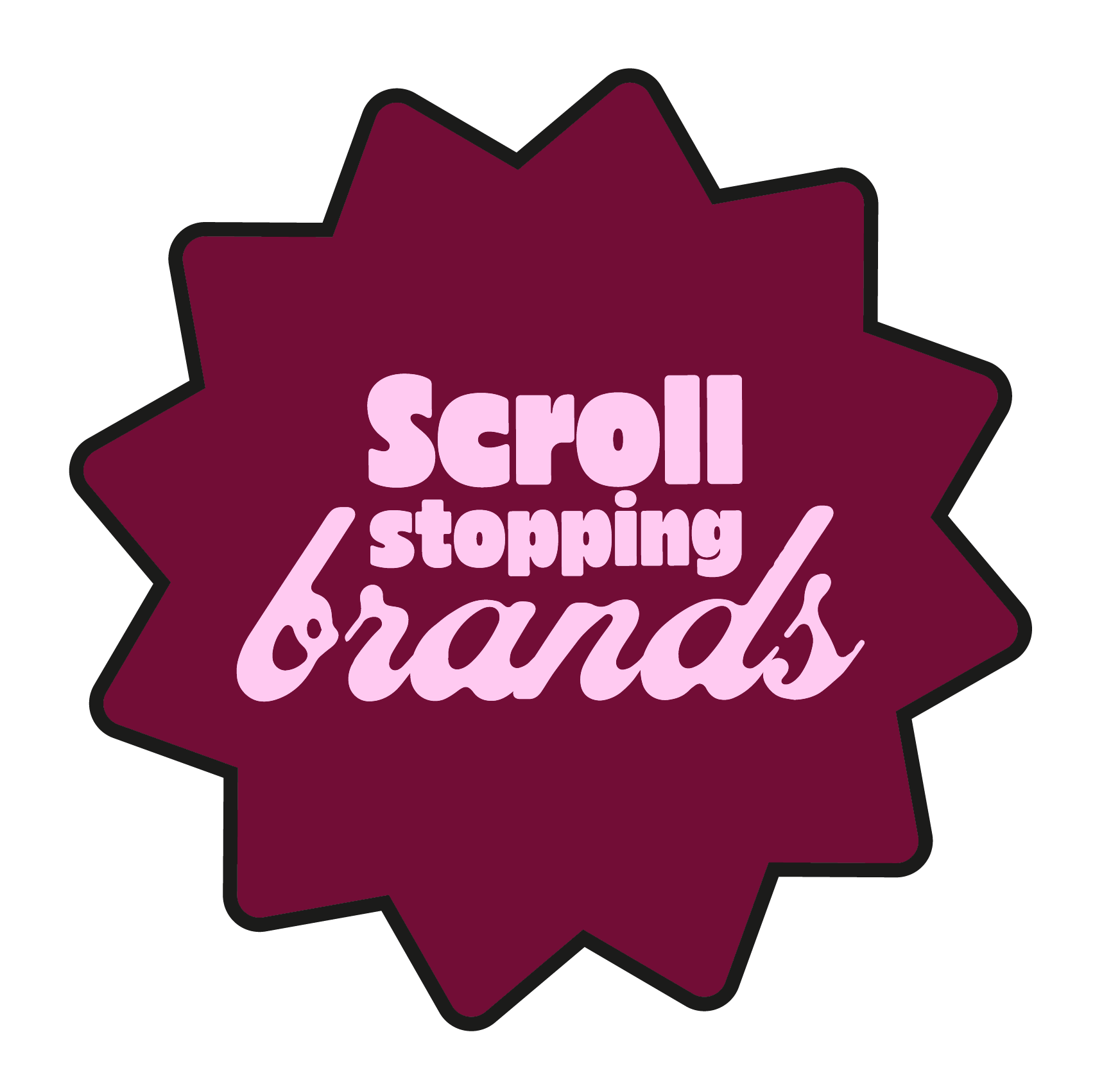 Heliva tarra, jossa teksti "scroll stopping brands"