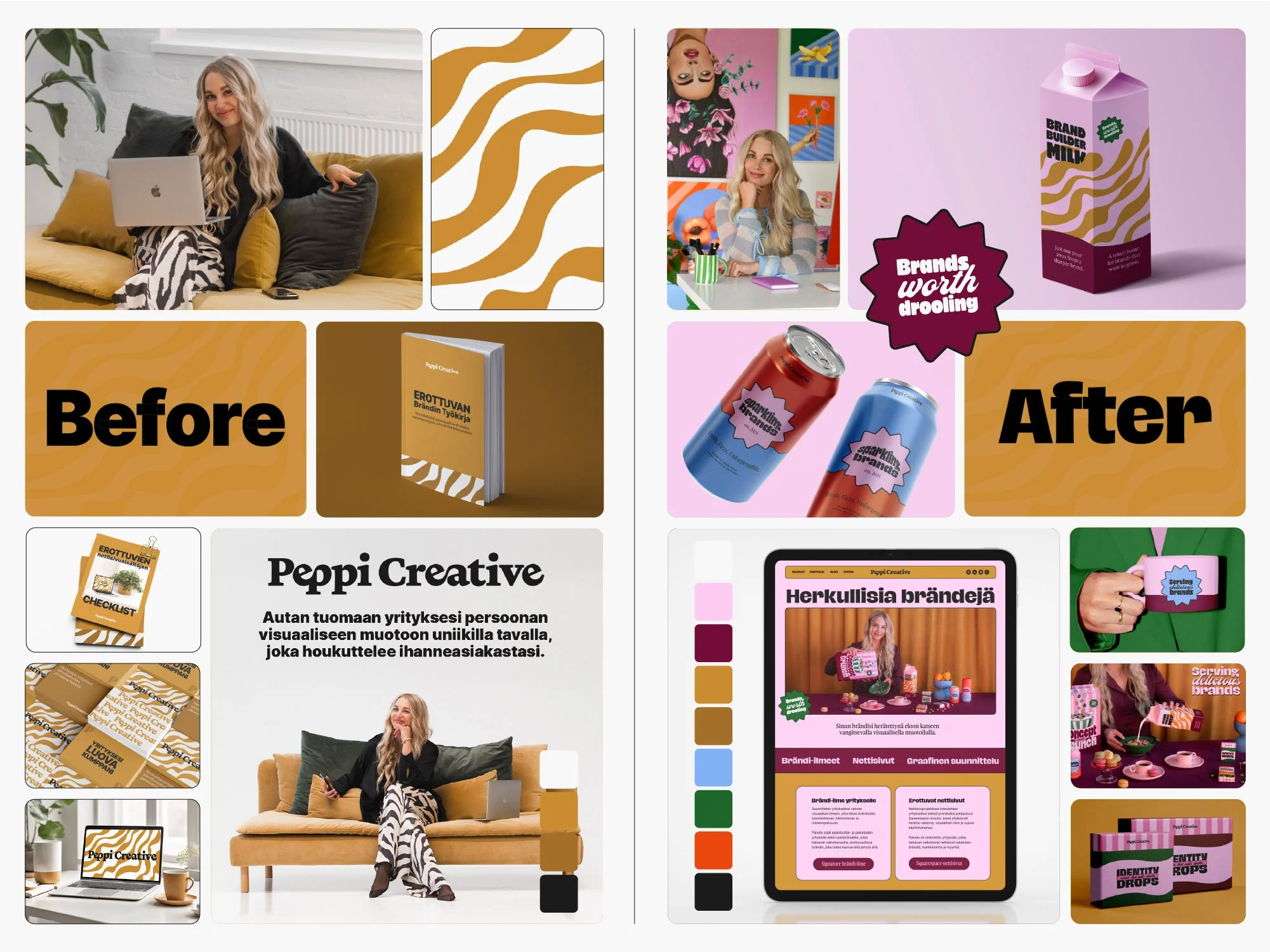 Ennen ja jälkeen Peppi creativen brändiuudistuksen