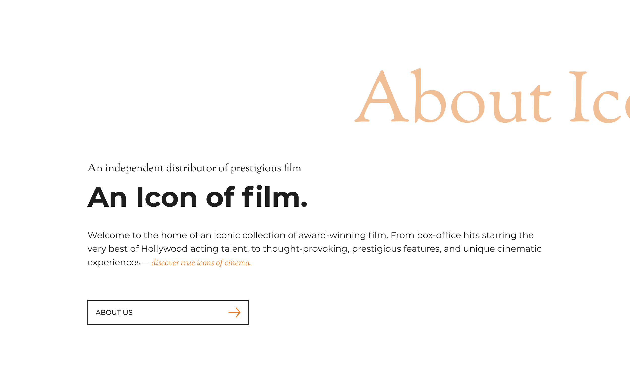 About section describing Icon Film Distribution and its film catalogue