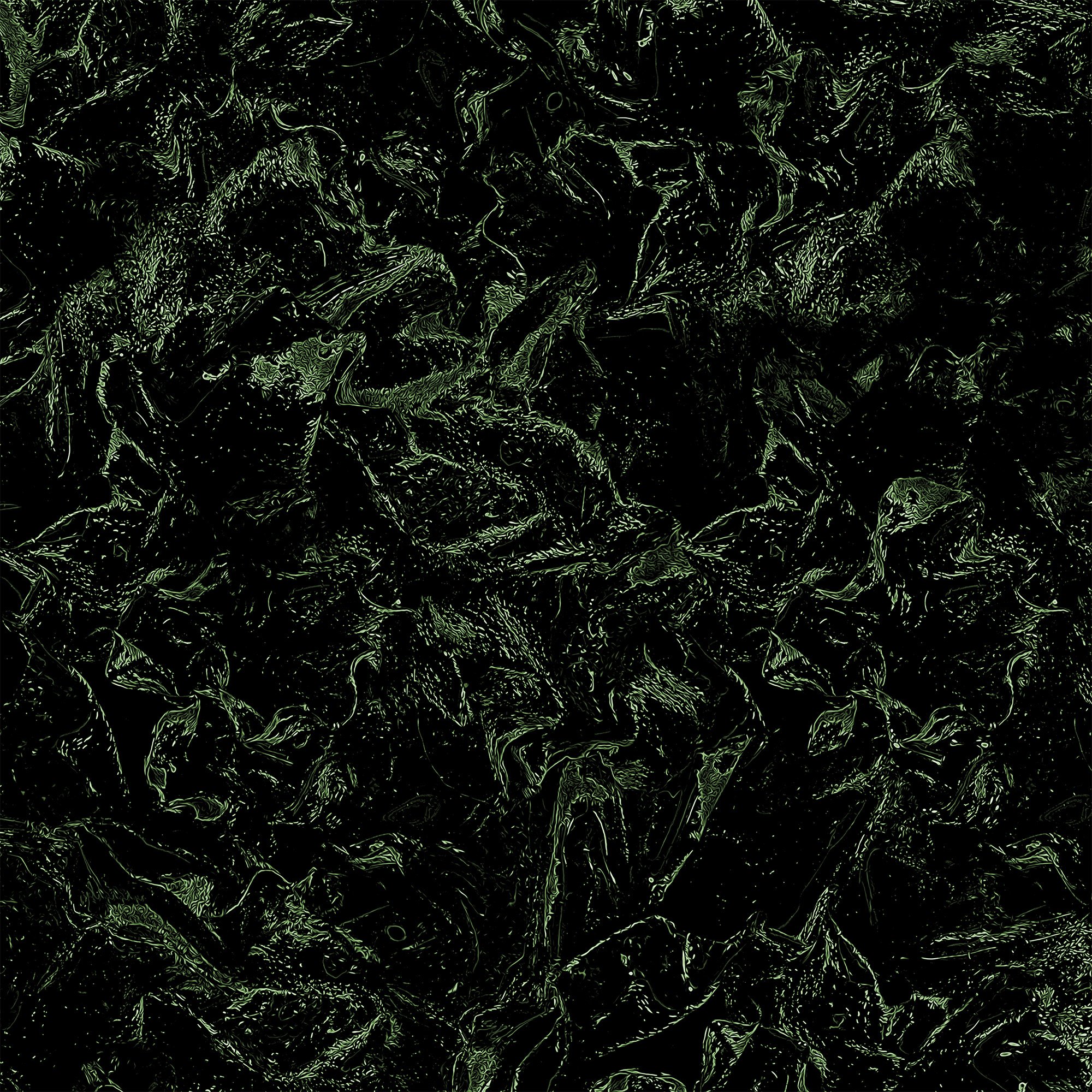 Abstract print with dark green swirling textures on a black background, evoking a fluid, organic, and mysterious appearance. (Copy)