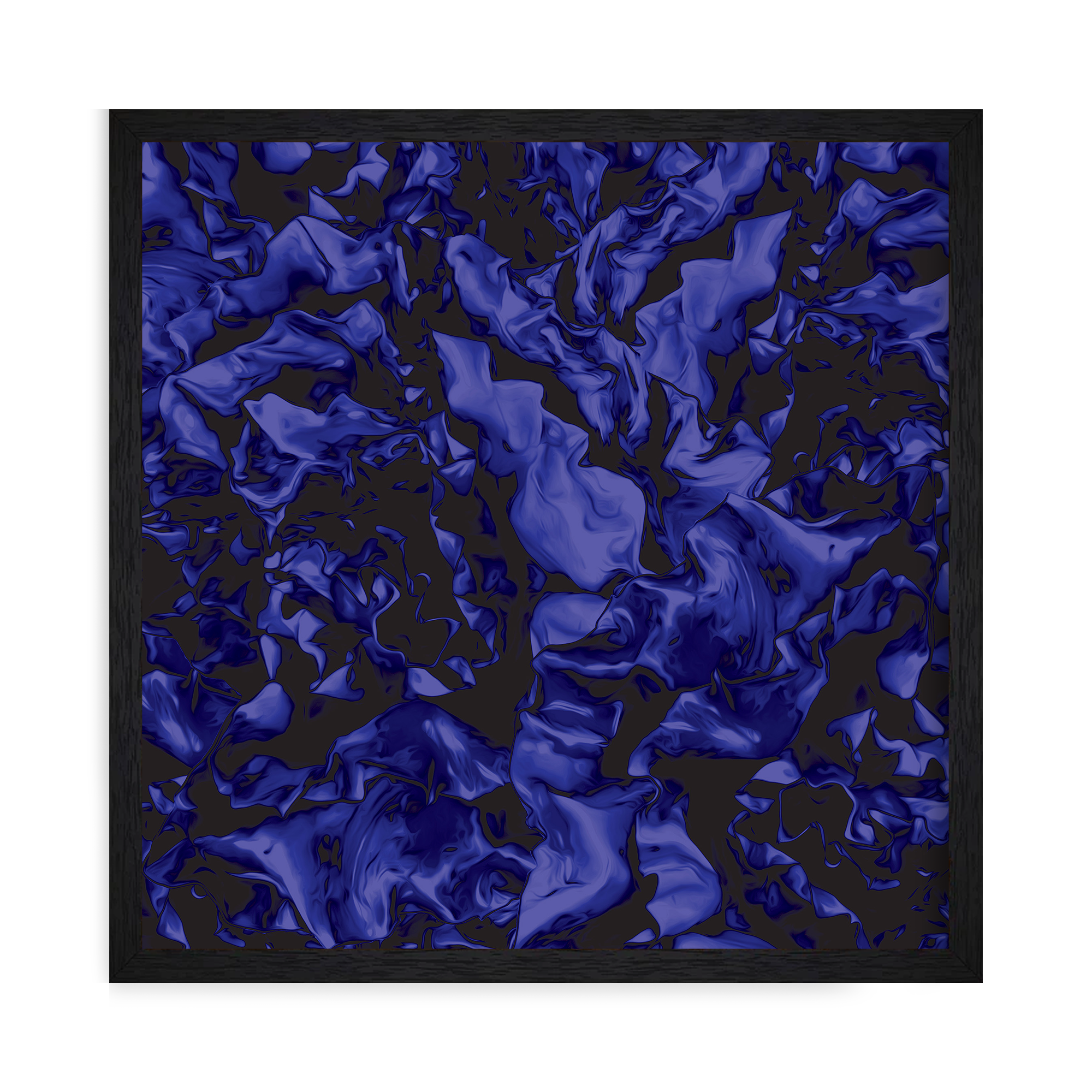 Abstract artwork featuring deep blue and indigo wave-like folds on a dark background, resembling fluid motion or flowing fabric. (Copy)