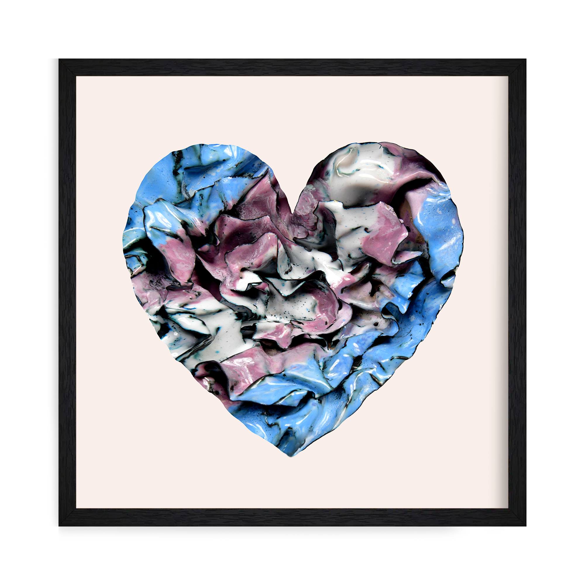 framed Trans pride flag heart art print by Sherry Been, in soft pink, white, and blue. (Copy)