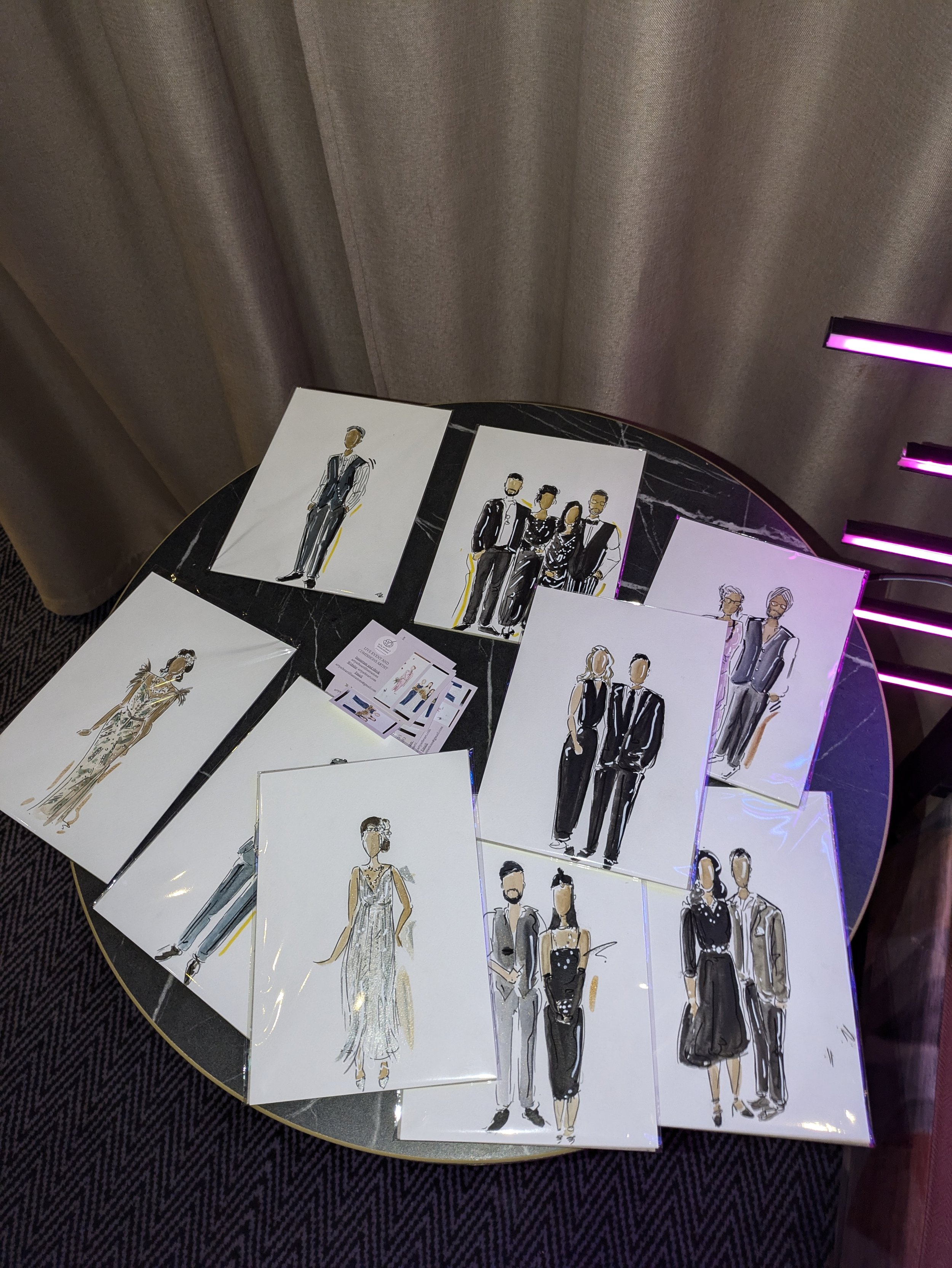 table displaying fashion illustrations of people in formal wear