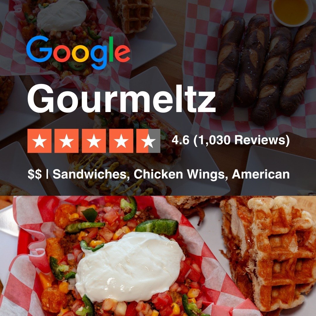 🌟 We're proud to celebrate 1,030 Google reviews and a stellar 4.6 rating at Gourmeltz! 🎉 Thank you to everyone who has contributed.

What's your go-to dish at Gourmeltz? Is it the savory Chicken and Waffle Melt? Or the hearty Brisket Bomber? Maybe 