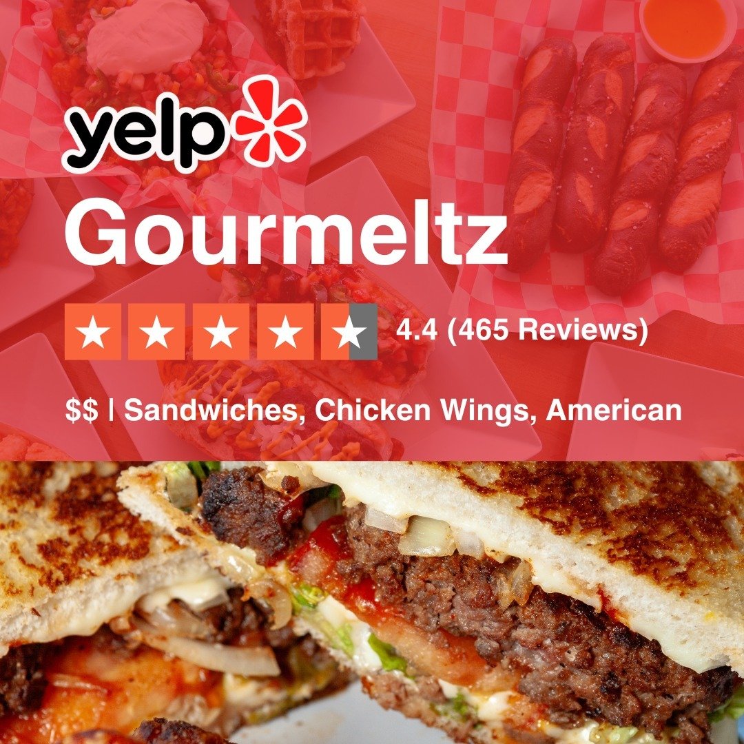 🌟 We're toasting to a fabulous 4.4-star rating with 465 reviews on Yelp at Gourmeltz! 🎉 Thank you to all who have contributed.

What's your go-to order? Maybe the savory Smoked Steak and Cheese on a rosemary focaccia? Maybe you love the tangy Fried