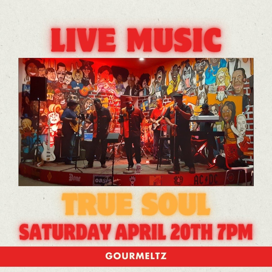 🎶 Come down to Gourmeltz this Saturday for an evening with True Soul!

Experience live music like never before starting at 7 PM, and treat yourself to our flavorsome Chicken and Waffle Melt, Bourbon Buffalo Chicken, or the robust Beef Brisket Bomber