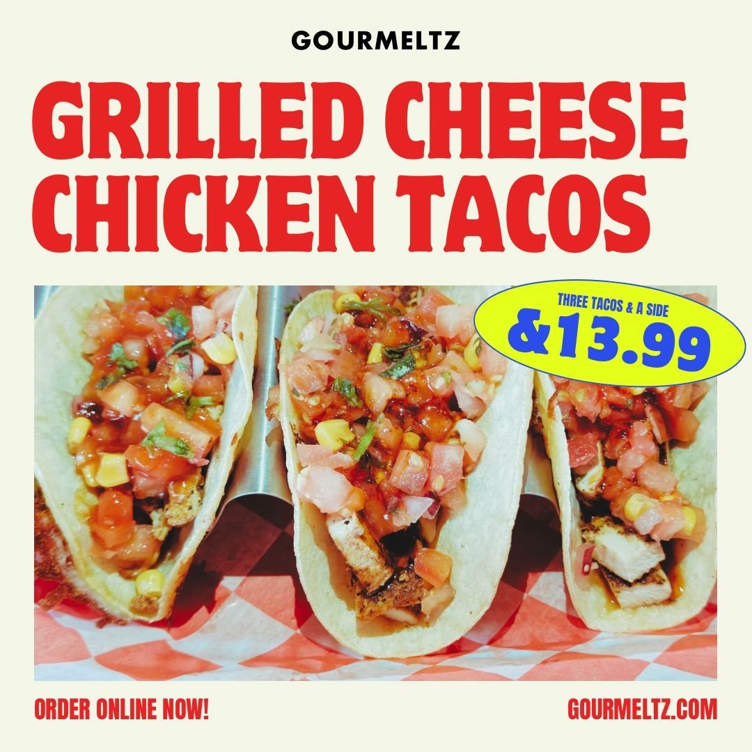🌮🧀 It's Taco Tuesday with a twist at Gourmeltz! Come in and try our delicious Grilled Cheese Chicken Tacos. Imagine tender chicken nestled between layers of melted cheese, all wrapped up in a crispy grilled cheese taco shell&hellip; It&rsquo;s the 