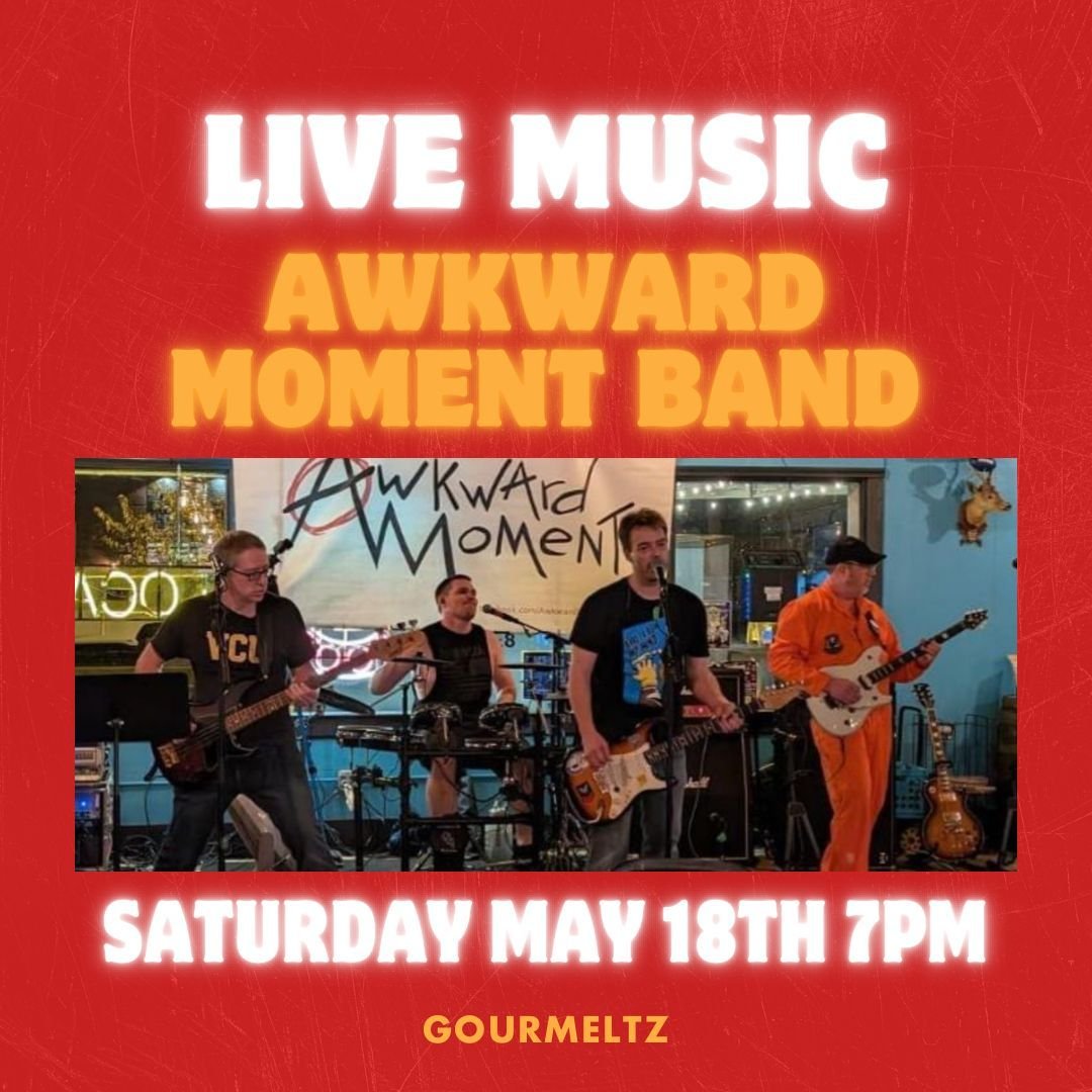 🎸🌟 Get ready to rock this Saturday, May 18th at 7 PM with The Awkward Moment Band at Gourmeltz! This pop-punk/rock cover band is set to electrify your night with some of the best hits that will have you singing and dancing along.🎤🍻