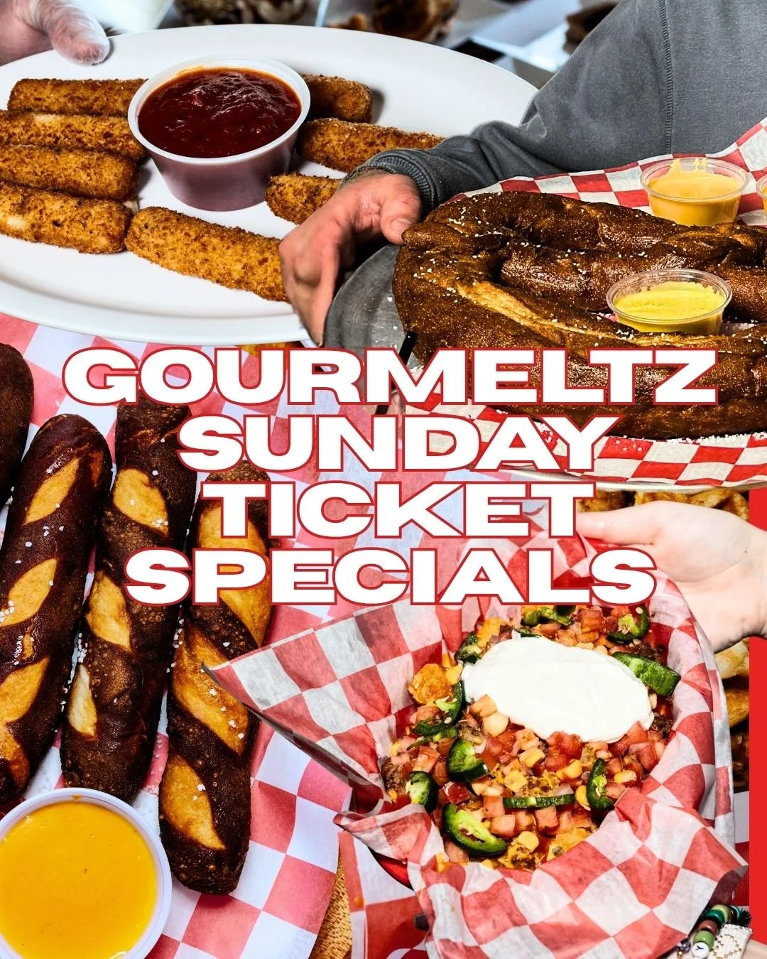 🏟️ Calling all football fanatics! 🏈 Gourmeltz is bringing the ultimate NFL experience with every game on the NFL Package. Cheer for your team while diving into our mouthwatering specials: 1/2 off apps, ice-cold beer bucket specials, $20 bottomless 