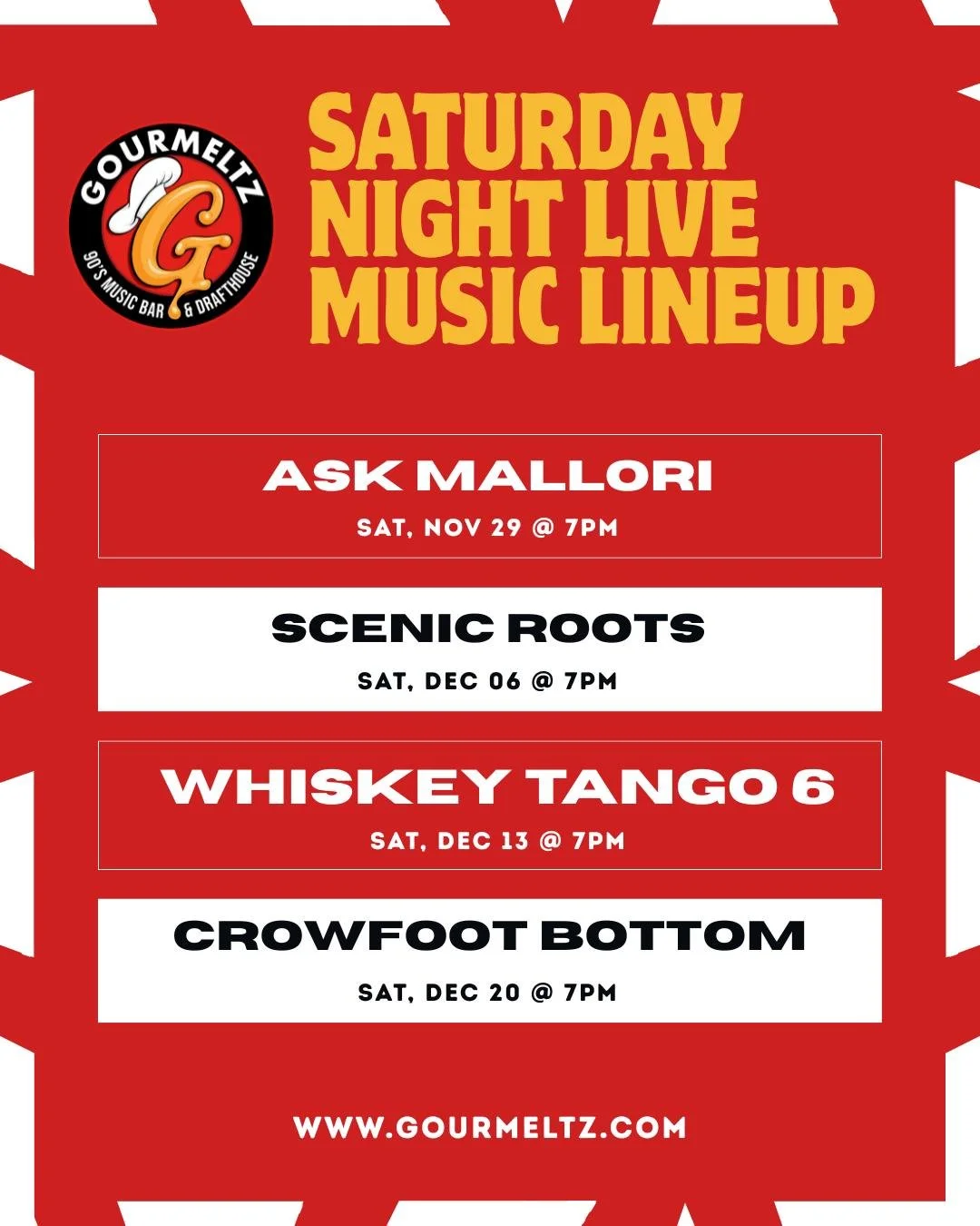 The weekend isn&rsquo;t complete without live music at Gourmeltz
Four killer Saturdays coming your way. Save the dates, grab your people, and let&rsquo;s make some memories.

#Gourmeltz #LiveMusicLineup #FredericksburgEats #SupportLocalMusic