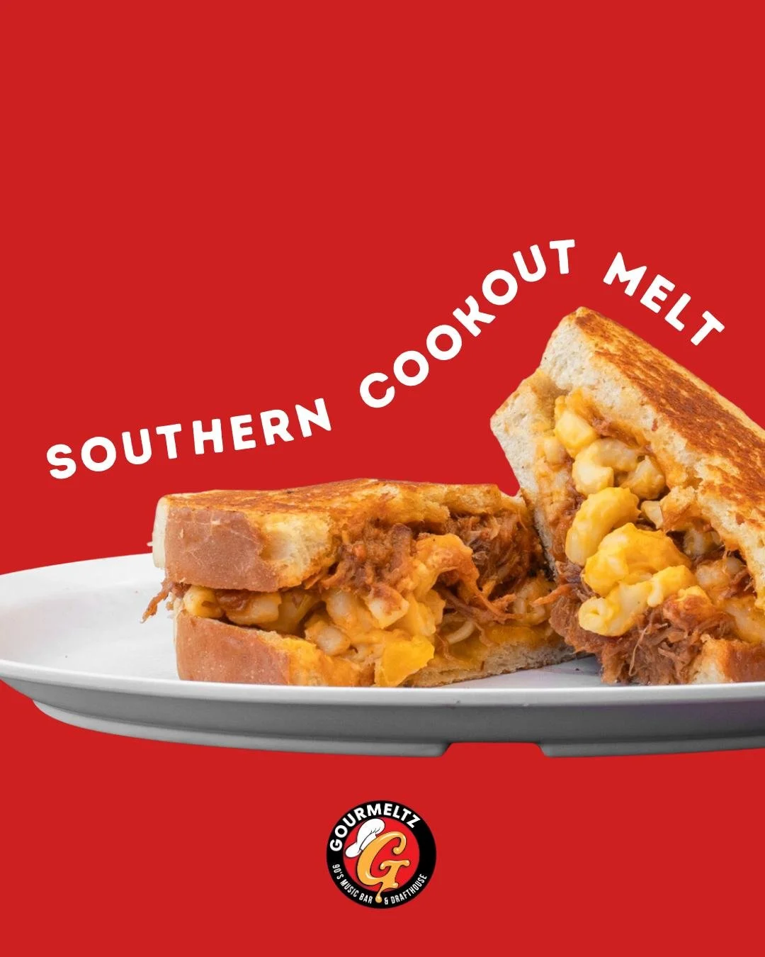 Mac &amp; cheese, BBQ pulled pork, caramelized onions&hellip; the Southern Cookout Melt is December comfort in sandwich form.

#Gourmeltz #ComfortFoodSeason