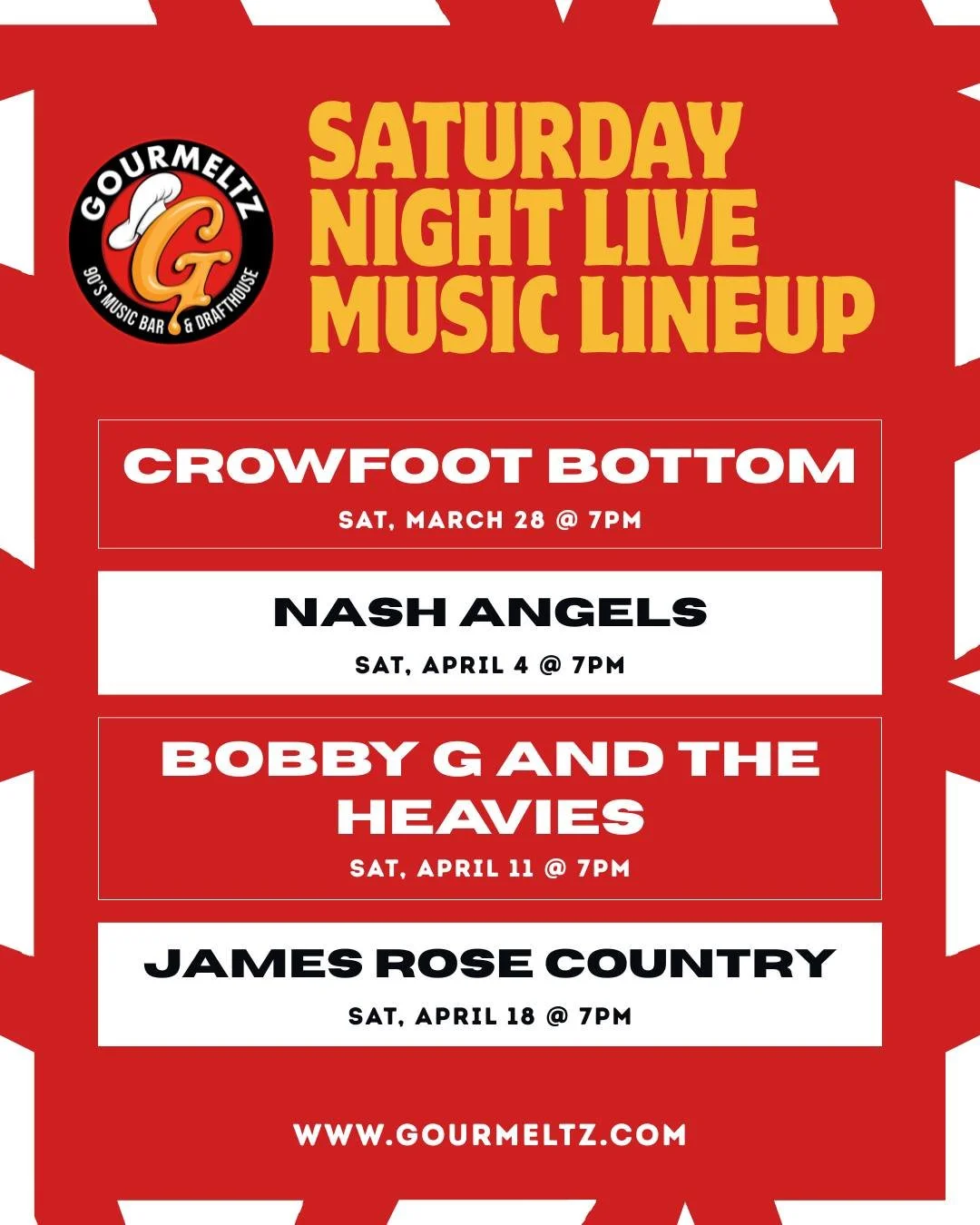 🎸 Live Music Tonight
🍔 Amazing Food
🍻 Great Vibes
Only at Gourmeltz!