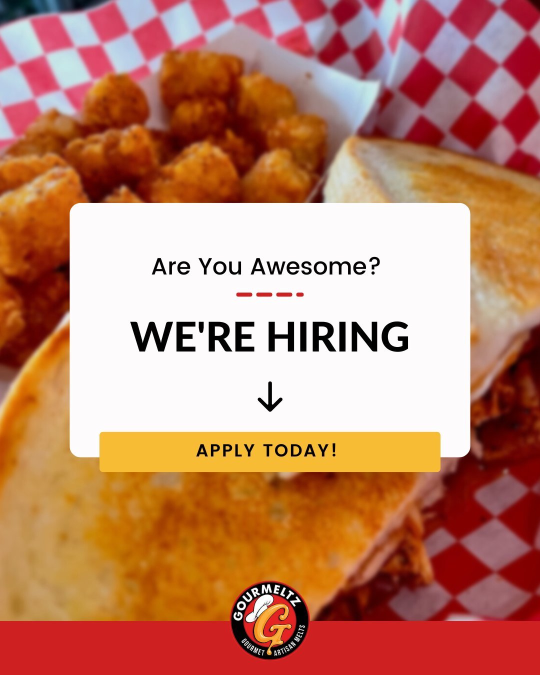 Love food? Love good vibes? We got you 😎

Gourmeltz is hiring cooks &amp; dishwashers to join the squad!
Come work where the music is 🔥 and the energy is even better.

👉 Apply in person or at gourmeltz.com/jobs

#HelpWanted #NowHiring #FoodieJobs 