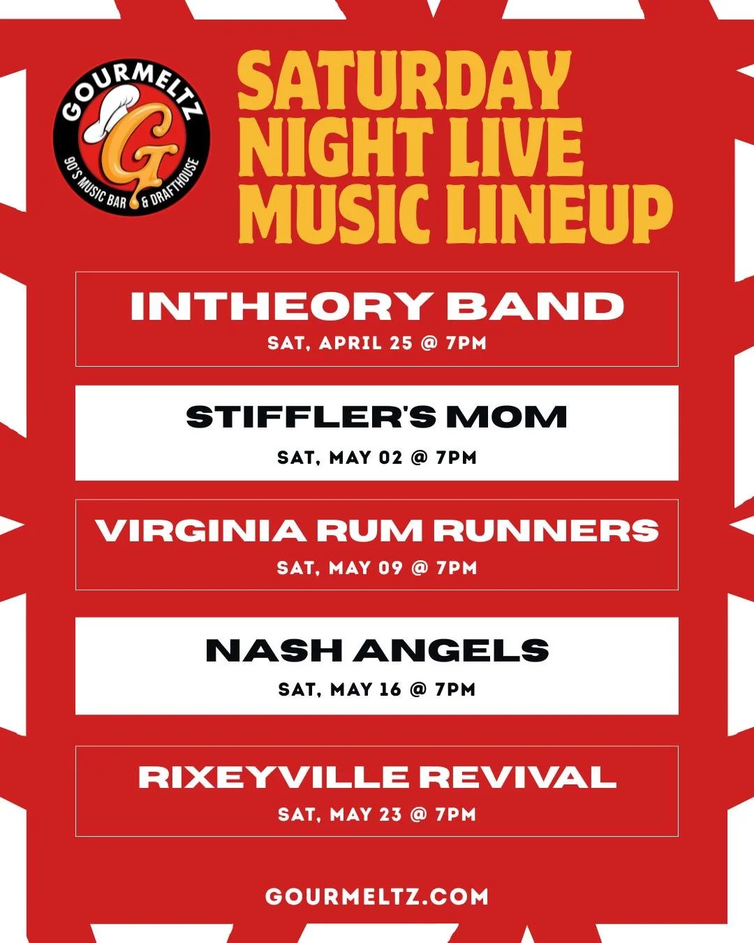 Saturday nights were made for live music 🎶 See you at Gourmeltz!