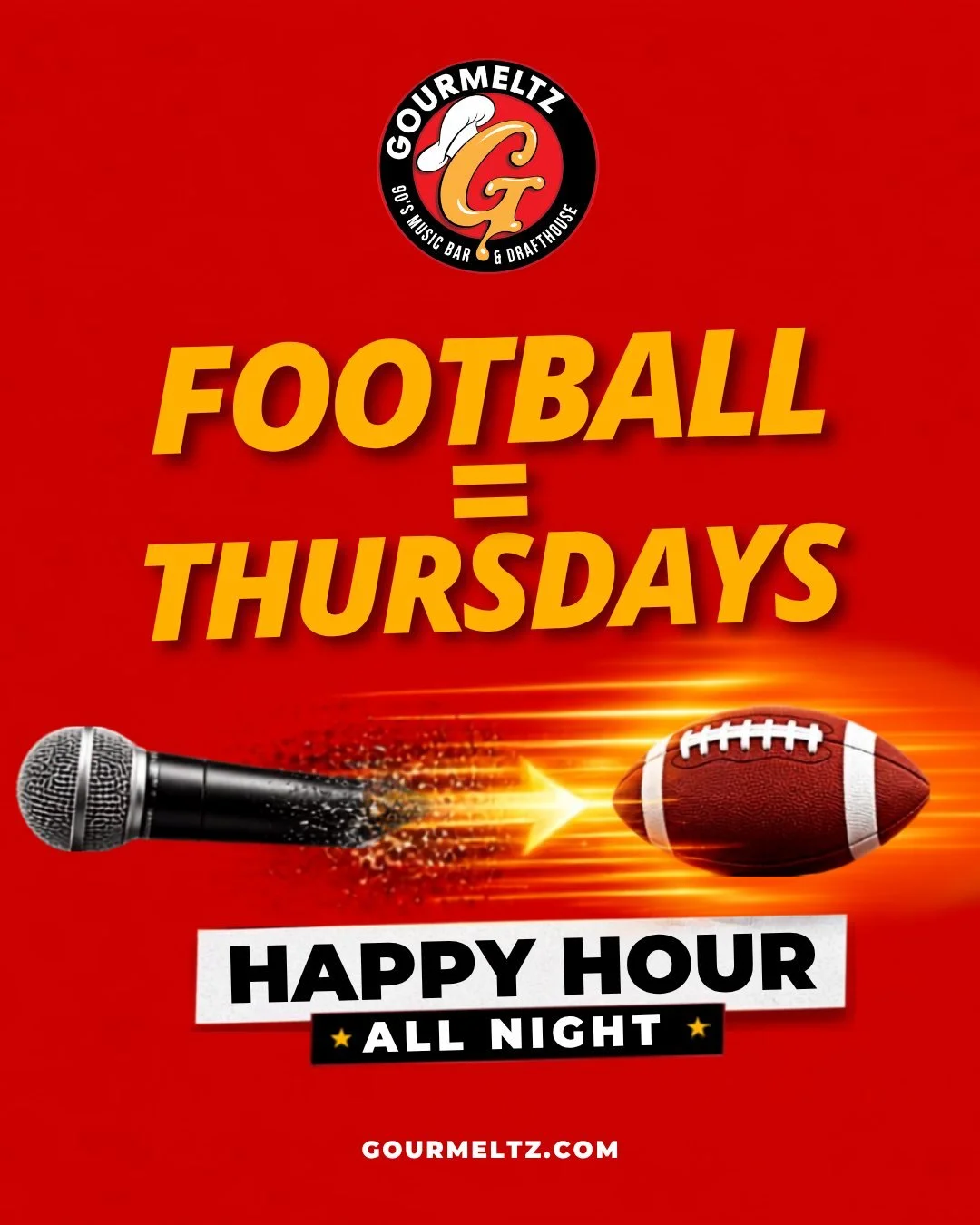 Change of tune, FXBG 🎤➡️🏈 Karaoke Thursdays are taking their final bow &mdash; because starting this season, Thursday nights belong to FOOTBALL. Every Thursday Night Football game on our screens, and here's the kicker: Happy Hour specials ALL. NIGH