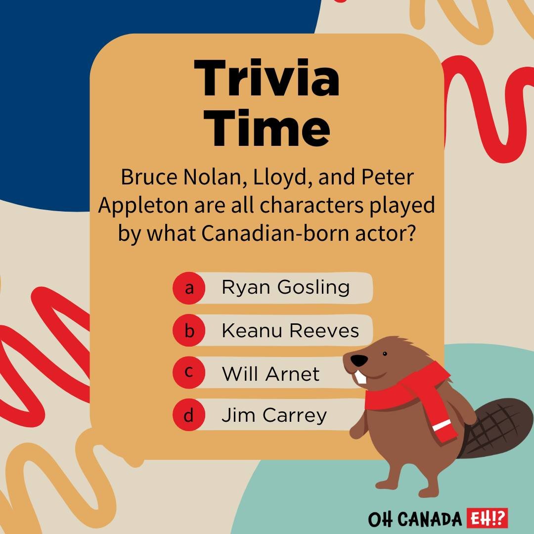It's trivia time, Eh!? Can you name the Canadian-born actor who portrayed characters like Bruce Nolan, Lloyd, and Peter Appleton? 🤔 
Drop your guesses in the comments below! 🎥 🇨🇦

 #TriviaTime #CanadianActor #OhCanadaEh