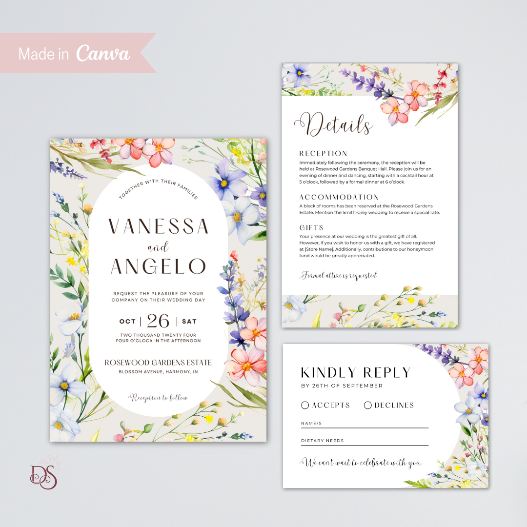 Wildflower Wedding Invite Suite Templates