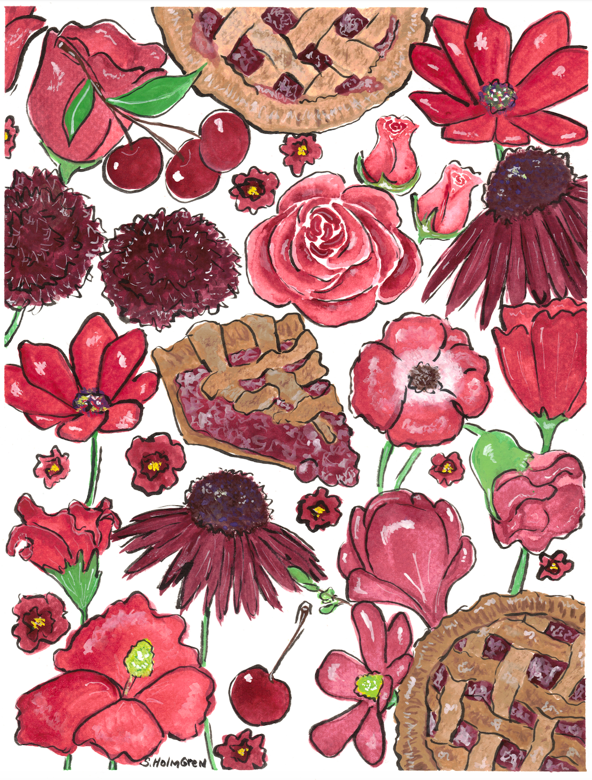 Red All Over - Gouache - 8" x 10" - $30