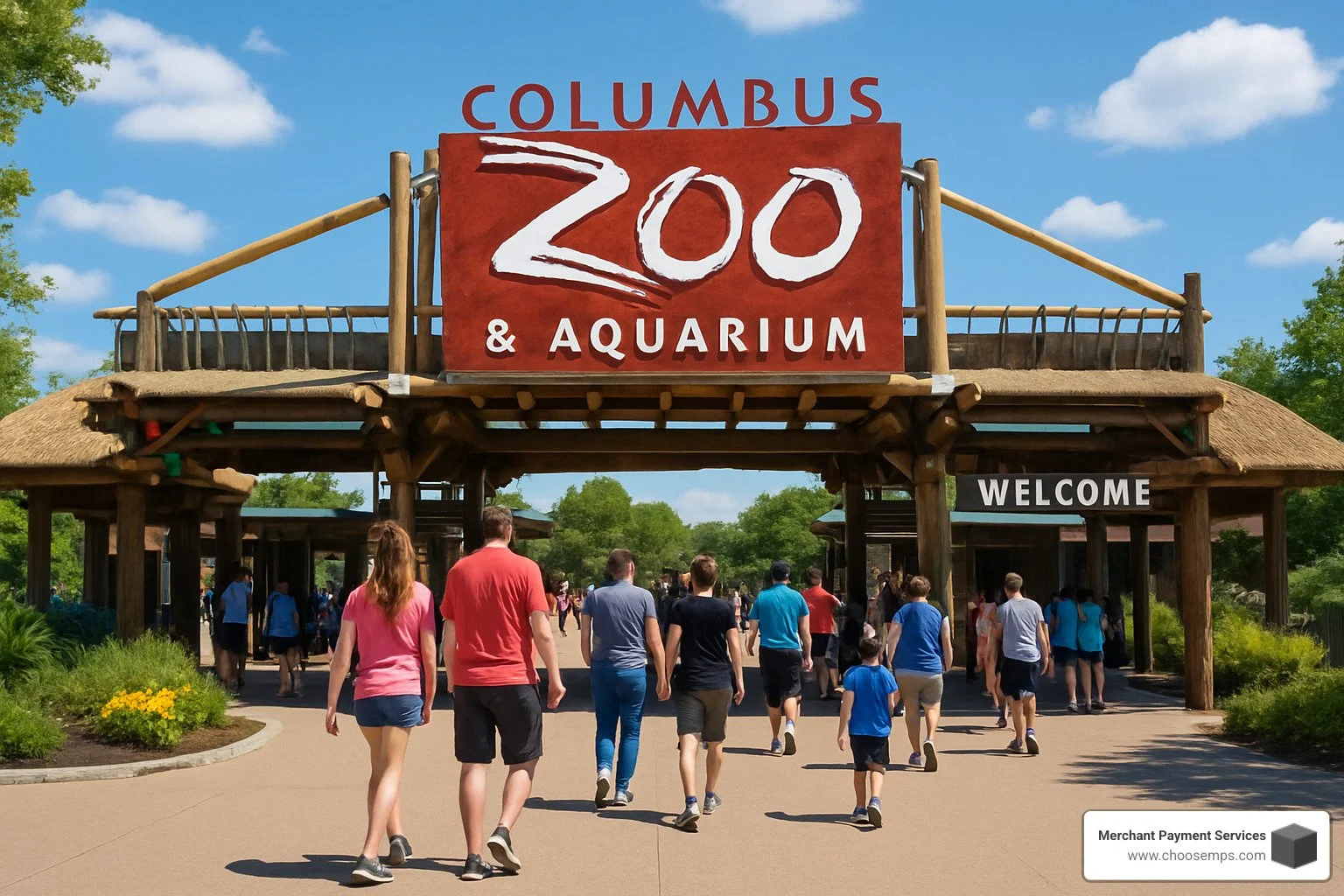 Columbus Zoo and Aquarium entrance with visitors - Columbus Ohio
