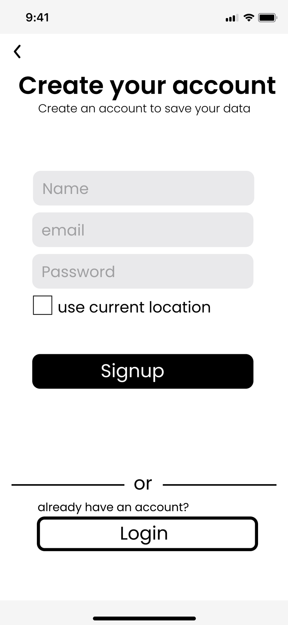 Sign up and onboarding screen 1