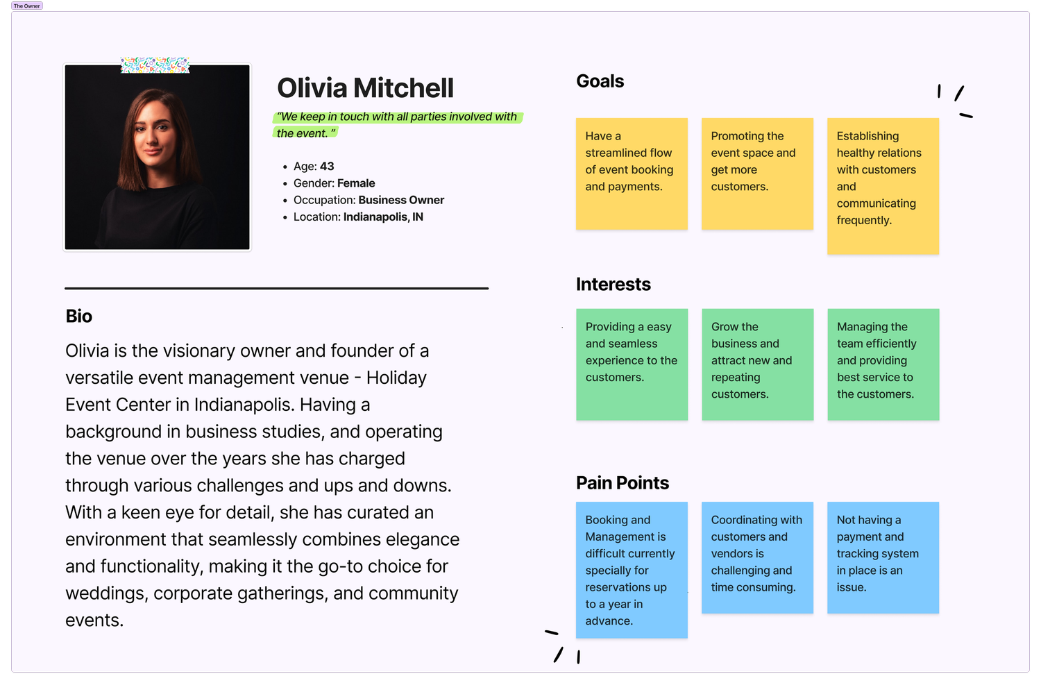 Persona: Olivia, venue owner