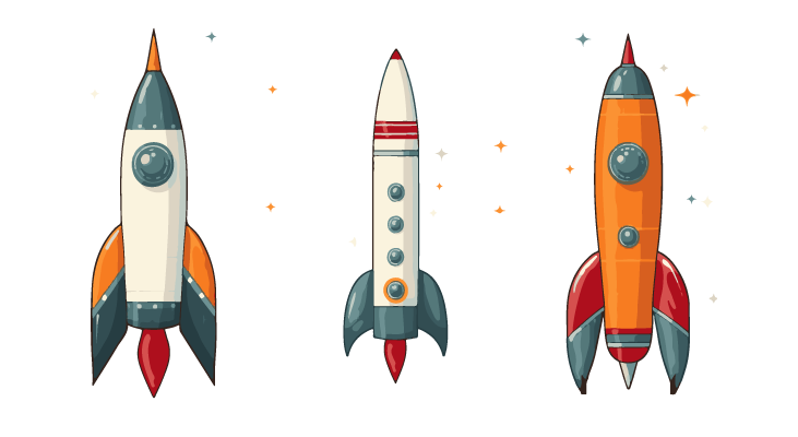 Retro Rocket Ships Vector Graphics