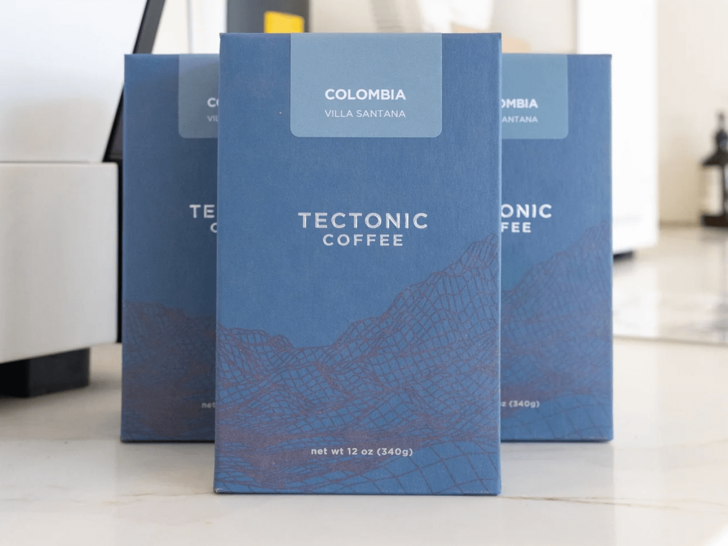 Tectonic Single Origin Coffees on counter top