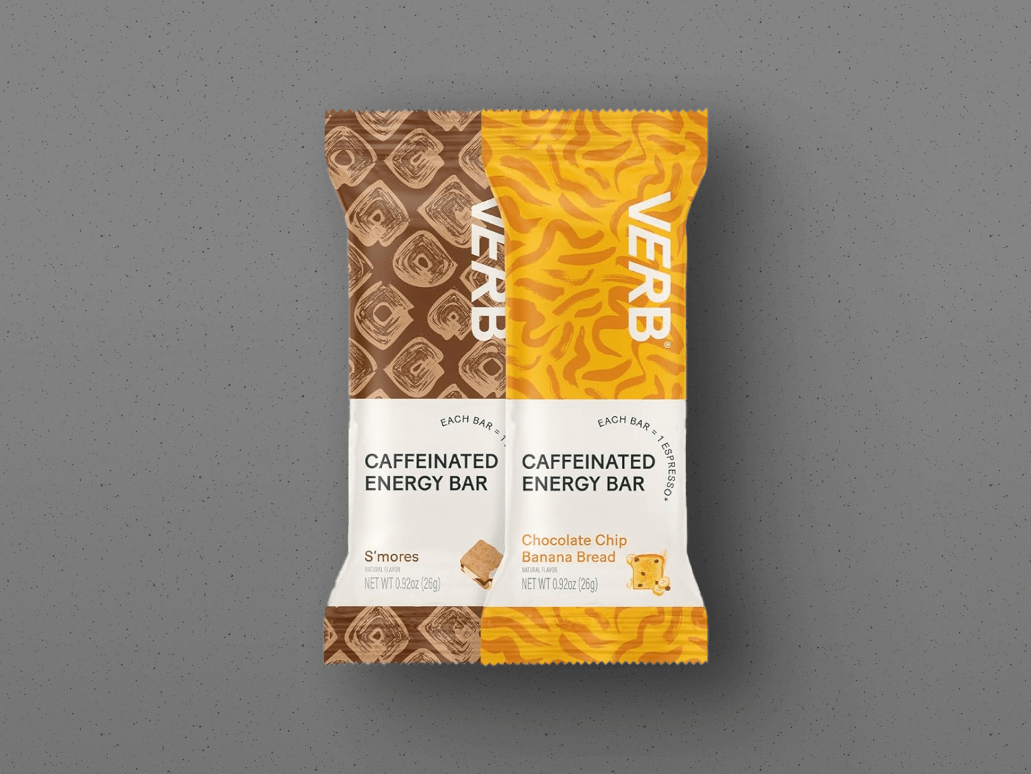 Verb Energy Caffeinated Bars on grey textured background