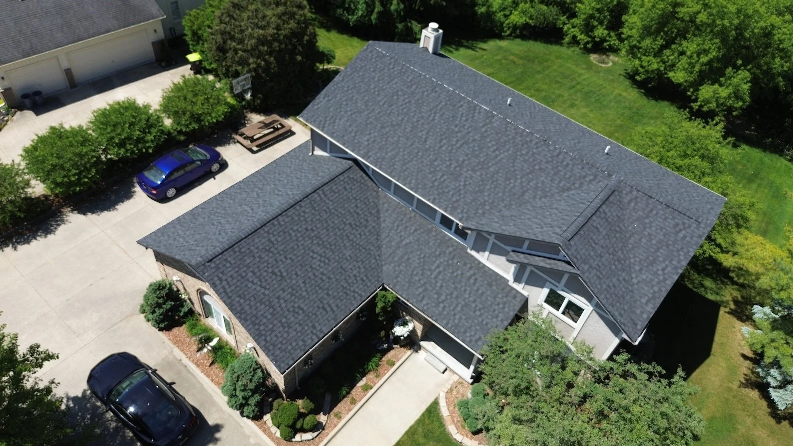 Overhead view of a roof that was put on with a repayment plan