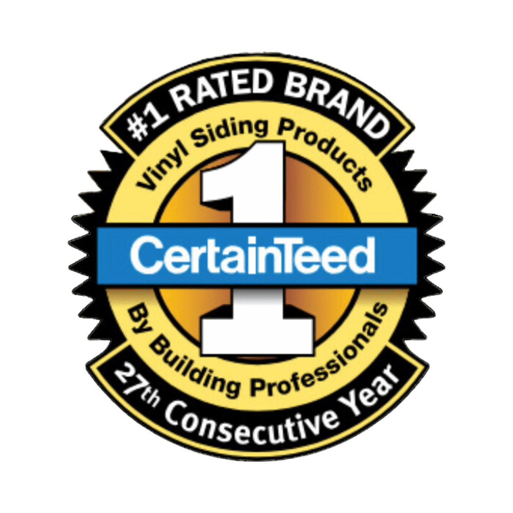 Certificate badge for CertainTeed as #1 rated brand for vinyl siding installation for 27 consecutive years.