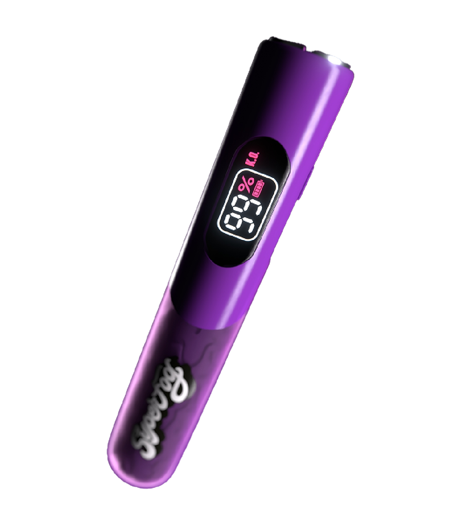 A purple Fitbit Luxe fitness tracker displaying a step count of 9803, a mood icon, and a battery indicator, placed on a black background.