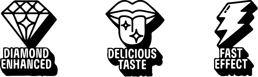 Icons with text reading 'Diamond Enhanced', 'Delicious Taste', and 'Fast Effect'