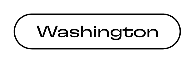 Sign with the word 'Washington' inside a white oval shape on a black background.