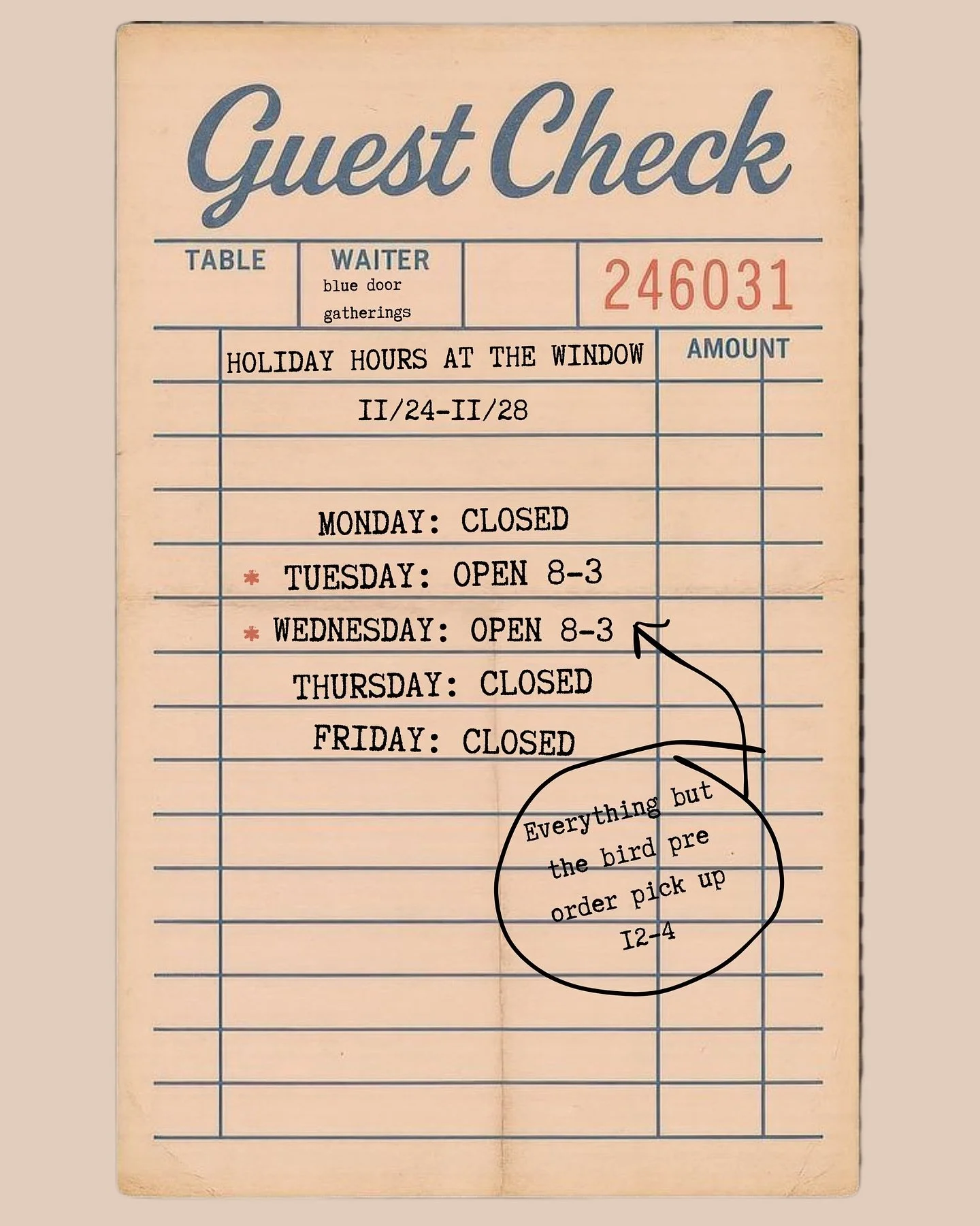 HOLIDAY HOURS AT THE WINDOW 

That&rsquo;s right, we&rsquo;re open Tuesday and Wednesday this week [11/24-11/28]

Grab a hot @quonquont_farm cider (final press of the season!!) or Thanksgiving sandwich on your way out of town