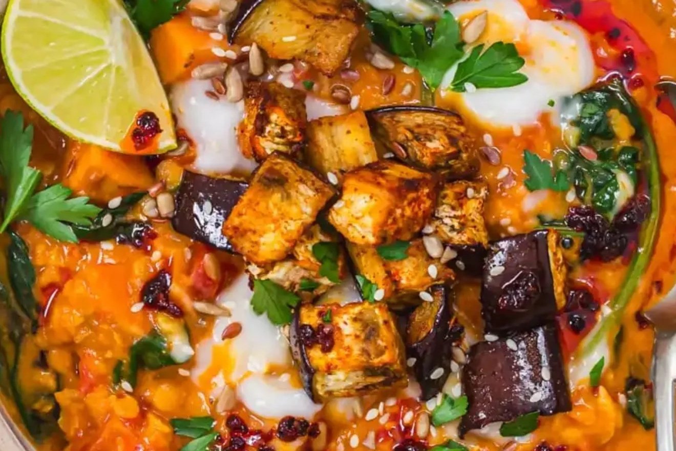 GUT-LOVING DAHL WITH ROASTED AUBERGINE