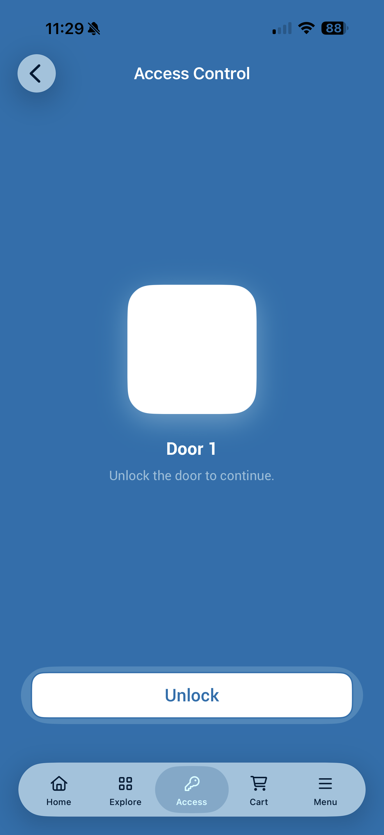 Wellyx Door 1 screen with the Unlock button for gym entry.