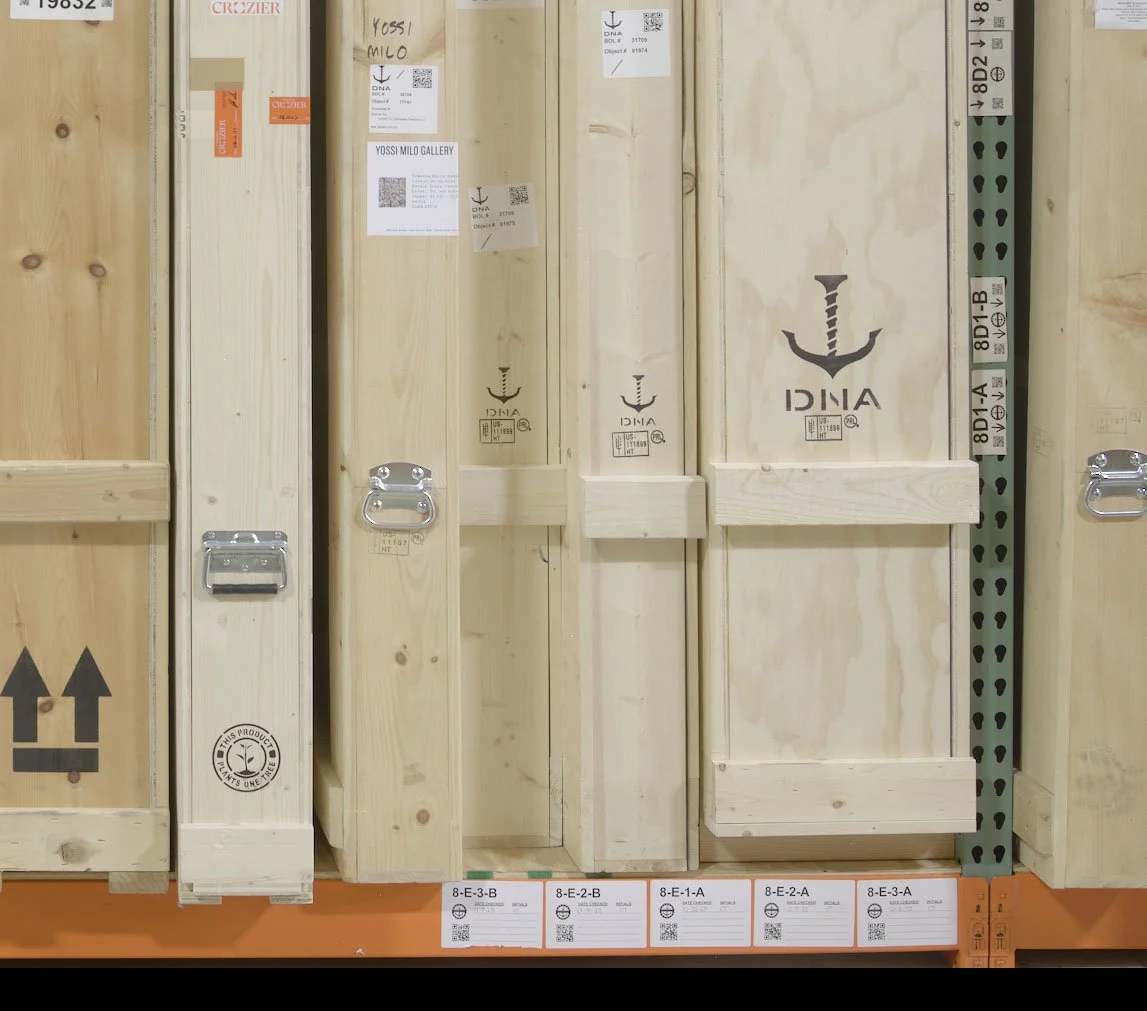 close-up of crates stacked in a row