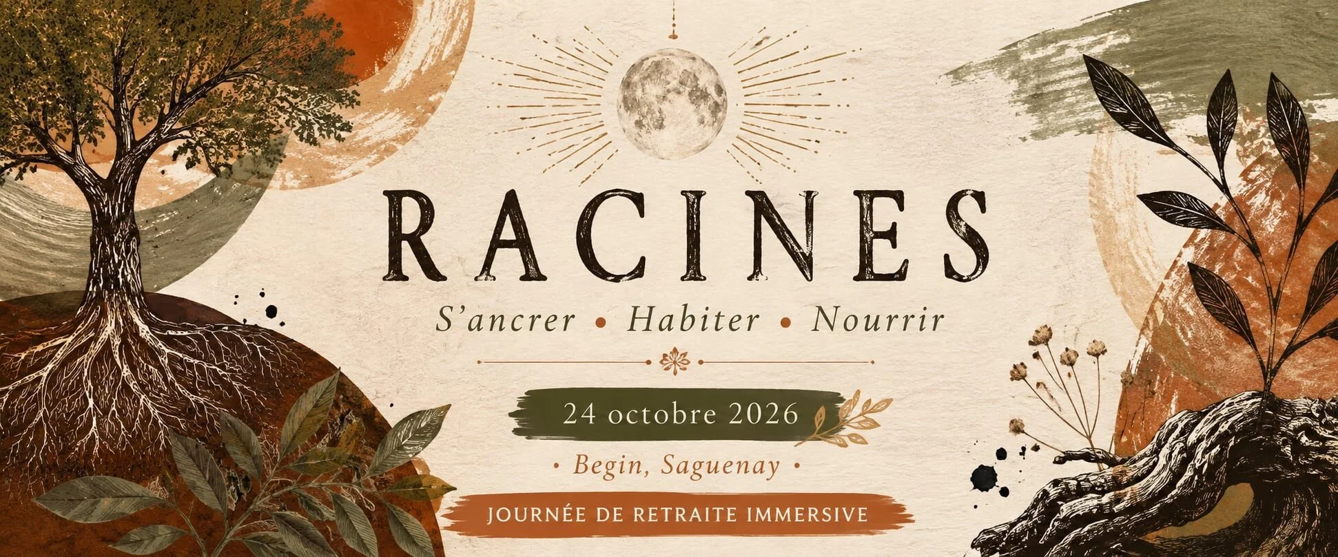 RACINES — S’ancrer • Habiter • Nourrir. Retraite immersive du 24 octobre 2026 à Bégin, Saguenay.