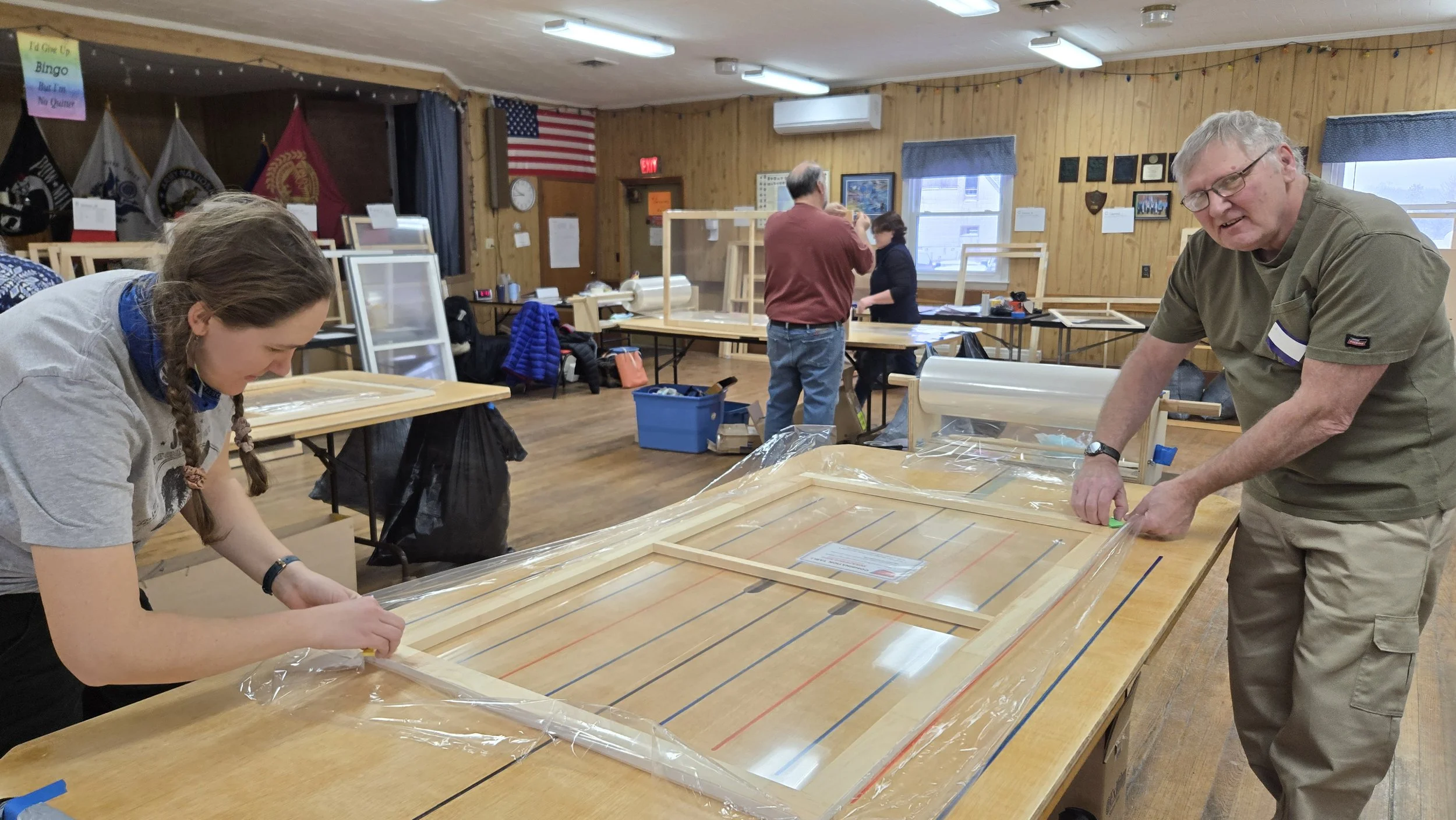 January 2026 Window Dressers - Gray and New Gloucester volunteers built 200 insulating window inserts for local residents 