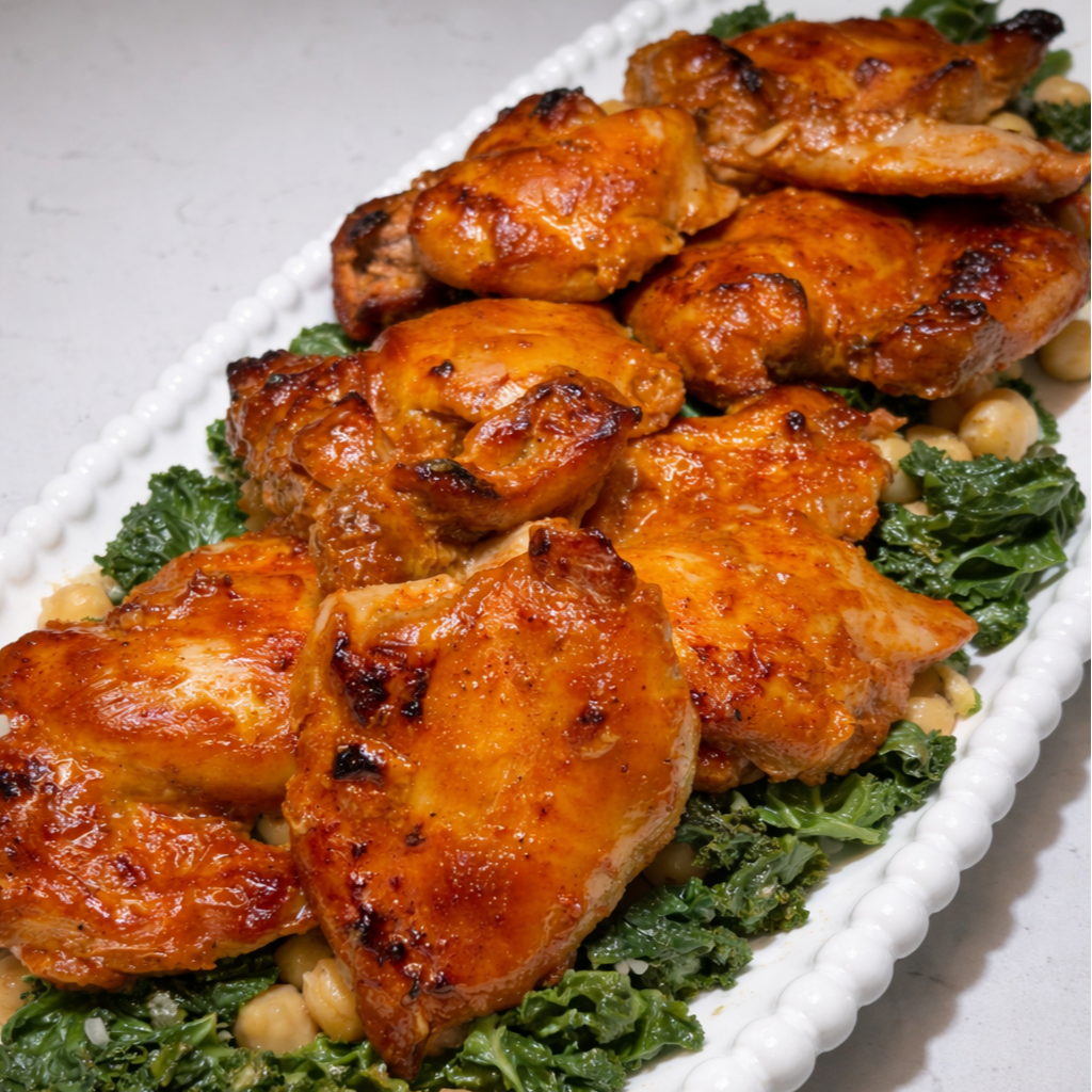 Gochujang Chicken with Warm Kale &amp; Chickpeas (Easy, Elevated &amp; Packed With Flavor)