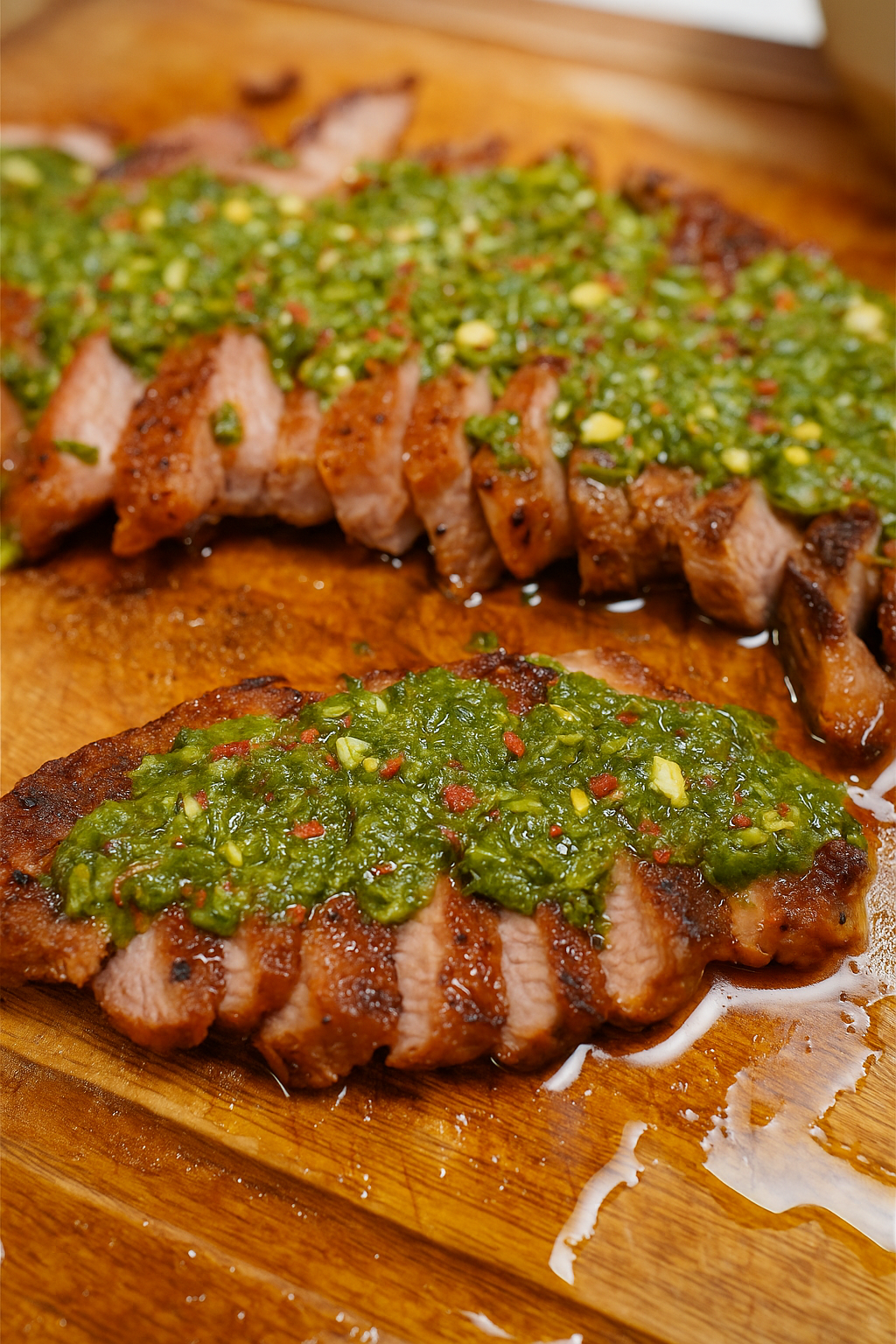 Juicy grilled steak with chimichurri