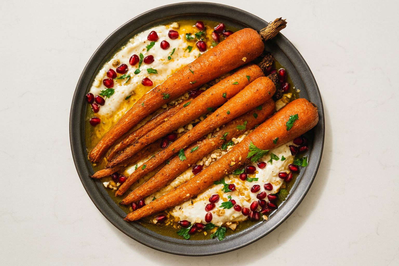 Roasted Carrots on Whipped Ricotta with Crunchy Walnut &amp; Pomegranate