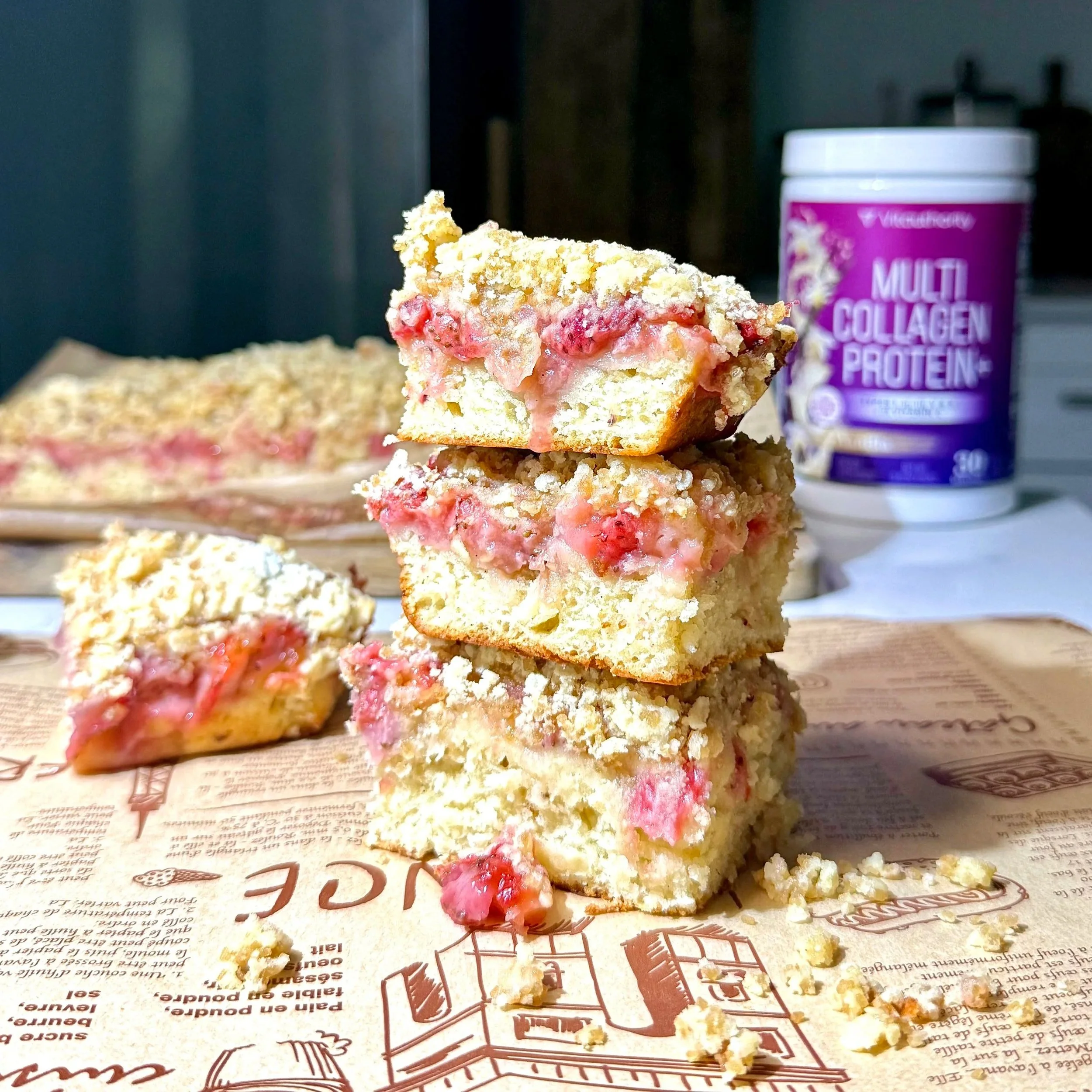 Strawberry Swirl Crumble Bars (Collagen‑Infused)